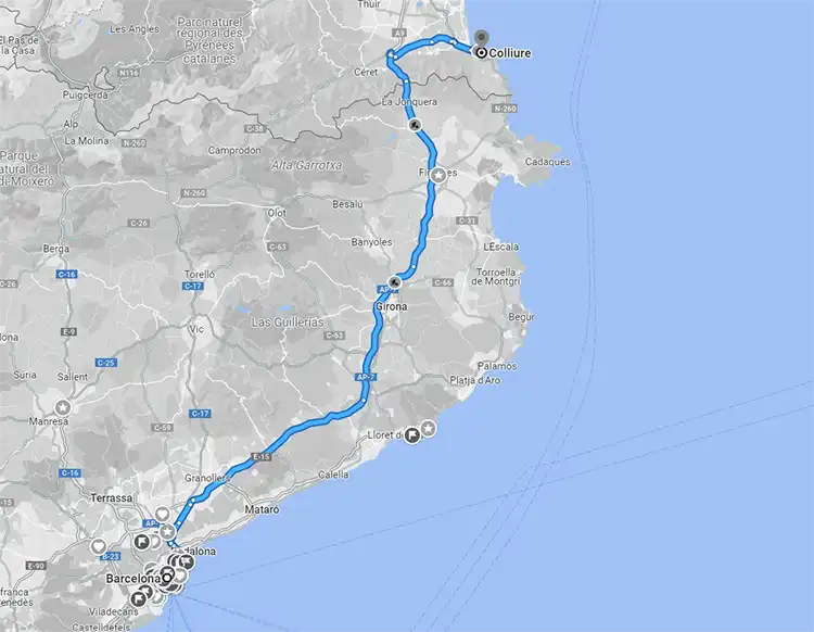 ruta Barcelona Colliure Francia