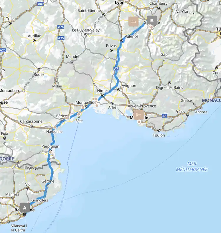Barcelona to Grenoble route map