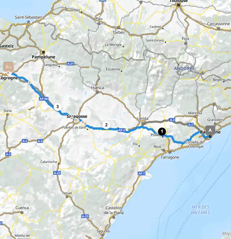 Barcelona to Logroño route map