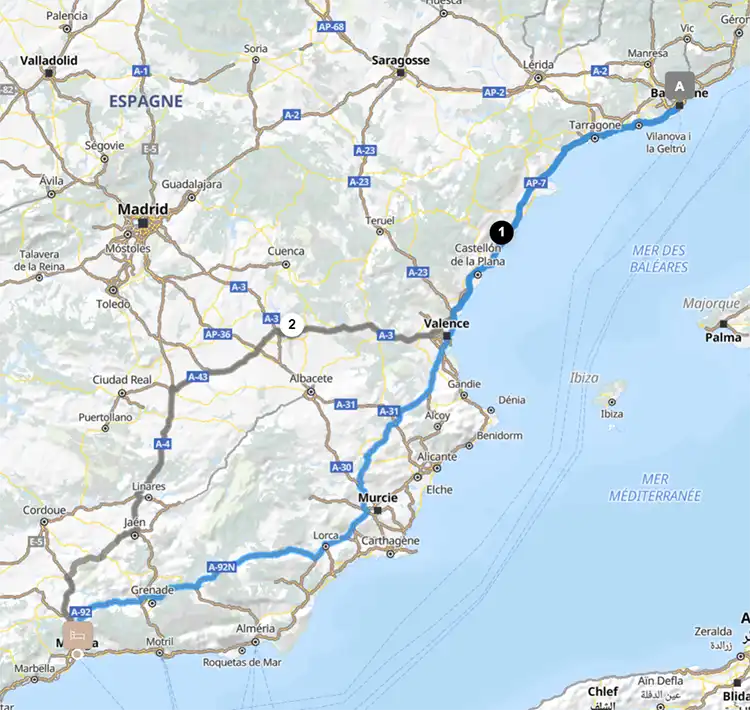 Barcelona To Malaga route map
