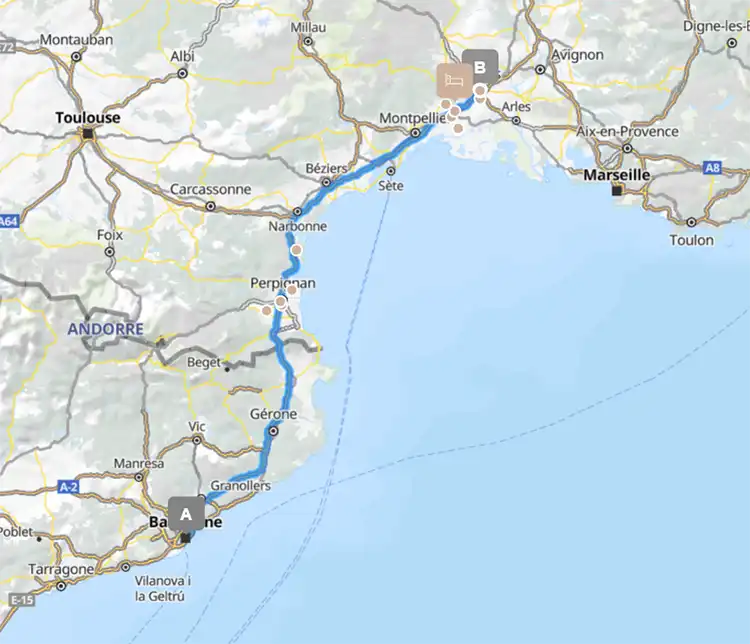Barcelona Nimes road map