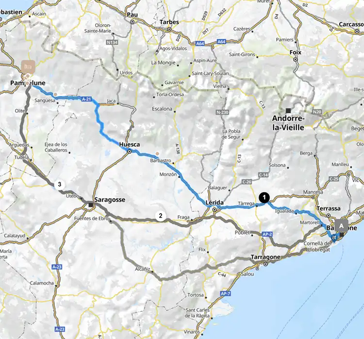Barcelona to Pamplona route map