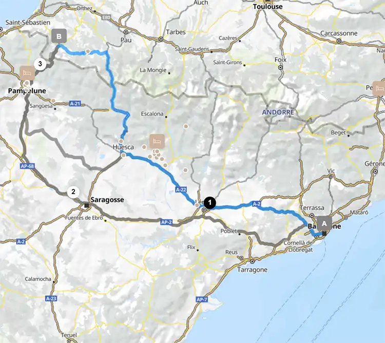 Barcelona to Saint Jean Pied de Port route map