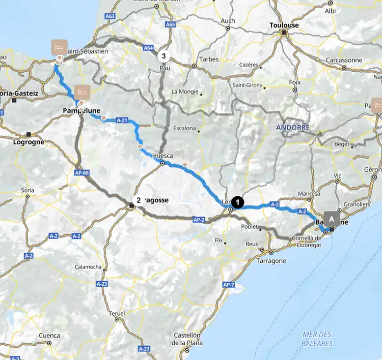 Barcelona to San Sebastian route map